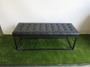 Metal Frame Button Back Black Faux Leather Upholstered Bench Seat. Size H44 x W121 x D46cm.