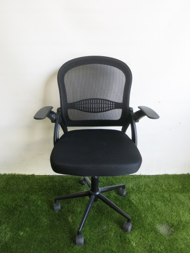 Black Mesh Back Office Swivel Chair with Fold Up Arms.