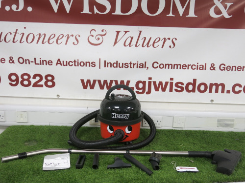 Henry Numatic Vacuum Cleaner, Model HVR160-11 in Red. Comes with Attachments (As Viewed/Pictured).