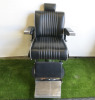 REM Voyager Black Barbers Chair with White Piping, Adjustable Height & Head Rest, S/N 010584.