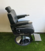 REM Voyager Black Barbers Chair with White Piping, Adjustable Height & Head Rest, S/N 010584. - 2