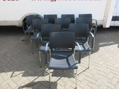 10 x Akaba Black and Silver Plastic Stacking Chairs.