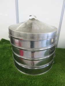 4 Tier Stainless Steel Steamer with Lid. Comes with 3 x Stainless Steel Trays.