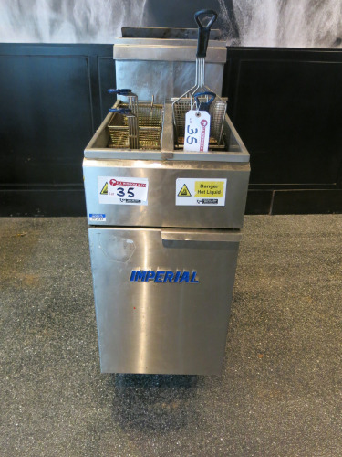 Imperial Twin Tank Twin Basket Gas Deep Fat Fryer, Model CIFS-2525, S/N 03131322. Comes with 4 Baskets. Size H112 x W40 x D77cm.