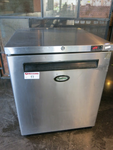 Fosters Stainless Steel Undercounter Fridge, Model HR200, S/N E5462113, YOM 2016. Size H82 x W69 x D75cm.