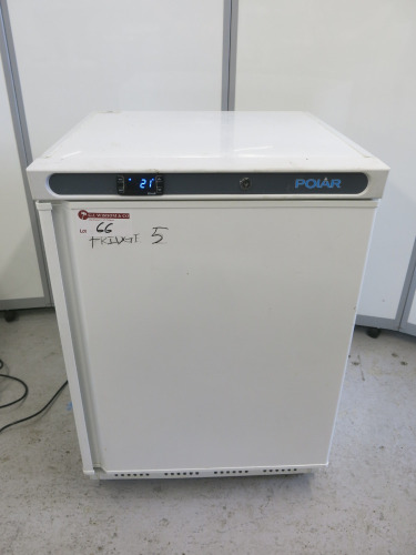 Polar Undercounter Fridge White, Model CD610, S/N 22080829. Size H85 x W60 x D60cm.