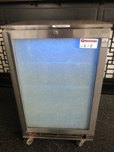 Osbourne Single Glass Door Back Bar Chiller, Model 1800, S/N 212522/07/08. Size H100 x W60 x D50cm. NOTE: castors removed.