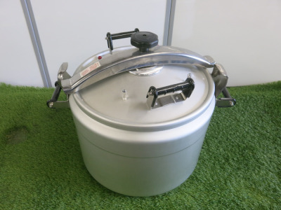 Large Stainless Steel Pressure Cooker, Size H50 x Dia 45cm. Appears New/Unused.