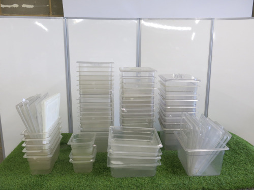 Quantity of Assorted Sized Plastic GN Containers & Lids to Include: 50 x Containers & 20 x Lids.