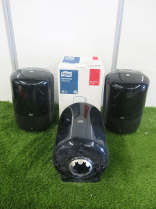 4 x Tork Wall Mounted Blue Roll Holder to Include: 1 x Boxed New & 3 x Used.