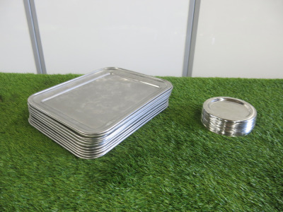 15 x Rectangle Metal Trays, Size 33 x 27cm & 50 x Metal Coasters, Size Dia 14cm.