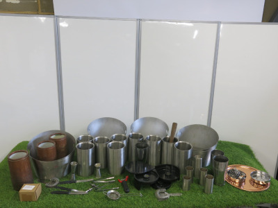 Lot of Assorted Bar Accessories to Include: 8 x Stainless Steel Ice Buckets, 8 x Stainless Steel Wine Coolers, 3 x Brass Wine Coolers, 1 x Copper Tray & Assorted Cocktail Accessories (As Viewed/pictured).