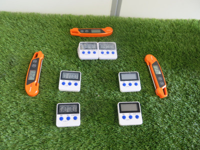 Lot of Thermometers & Timers to Include: 3 x Therm Pro Thermometers & 6 x Timers.