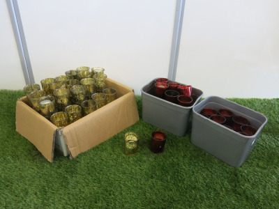 85 x Gold & Red Glass Tea Lights.