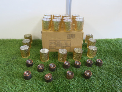 45 x Gold Glass Tea Lights & 11 x Battery Candles.