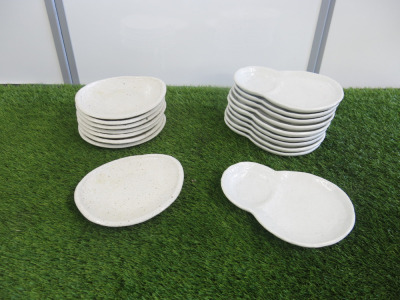320 x Pieces of Japanese Stone Ware to Include: 180 x Irregular Plates, Size 21 x 15cm & 140 x Plates, Size 19 x 16cm.