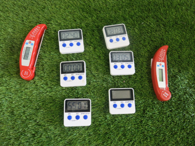 Lot of Thermometers & Timers to Include: 2 x Brifit Thermometers & 6 x Timers.