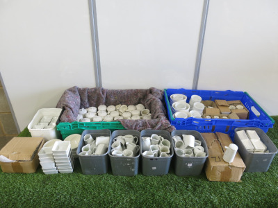 Approx 300 Assorted White Dishes to Include: 33 x Soy Sauce Dispenser, 57 x Jugs, 43 x Bowls, 12 x Jugs with Lids, 48 x Sauce Dish, 33 x Sake Cups, 88 x Square Dishes,