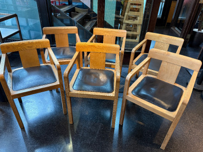 64 x Dining Chairs to Include: 32 x Natural Wood & Black Leather Carver Dining Chairs with Motif, 18 x Natural Wood Dining Chairs & 14 x Red Painted Dining Chairs with Motif.