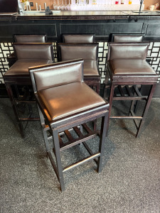 23 x Warings Dark Wood & Brown Faux Leather High Stalls, Size H98cm.