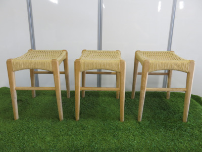 3 x Wood Stalls with Weaved Seats. Size H45cm.