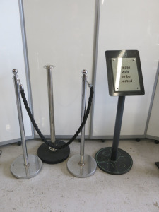 3 x Assorted Barrier Control & 1 x Wait To Be Seated Sign.