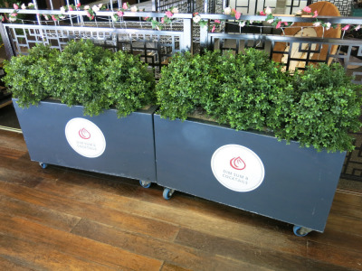 2 x Mobile Outdoor Faux Plant Pots in Grey. Size H60 x W100 x D35cm.