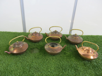 6 x Copper Vintage Teapots Kettle.