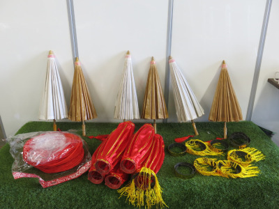 20 x Assorted Chinese Decorations to Include: 14 x Assorted Lanterns & 6 x Paper Parasol to Include: 3 x White & 3 x Brown.