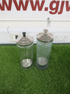 2 x Barbers Disinfectant Jars with Lids.