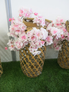6 x Bamboo Lanterns with Faux Cherry Blossom. Size H50cm.