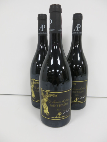 3 x Bottles of Anthony Paret Saint Joseph Larmes du Pere Red Wine, 2021, 75cl.