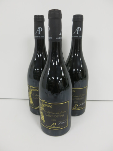 3 x Bottles of Anthony Paret Saint Joseph Larmes du Pere Red Wine, 2021, 75cl.