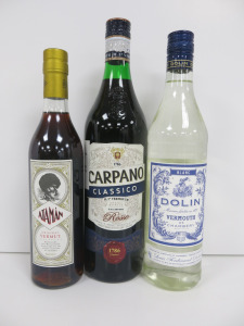 3 x Assorted Bottles of Vermouth to Include; 1 x Carpano Classico, 70cl, 1 x Dolin, 75cl & 1 x Ataman, 50cl.