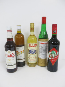 5 x Assorted Bottles of Spirits to Include: 1 x Pimm's, 1 x Suze, 1 x Cynar, 1 x Luxardo, 70 cl & 1 x Lillet Blanc, 75cl.