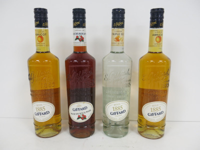 4 x Bottles of Giffard Liqueurs to Include: 1 x Triple Sec, 1 x Strawberry & 2 x Apricot, 70cl.