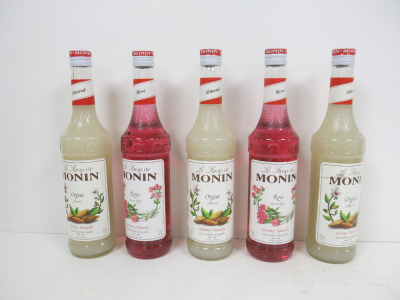 5 x Bottles of Monin Mixers/Syrup to Include: 3 x Orgeat Almond & 2 x Saveur Rose.