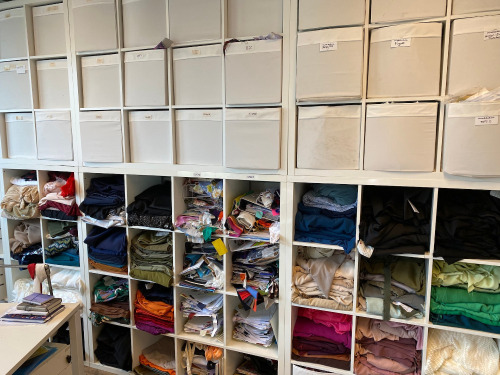 Approx 250 x Pigeon Hole Cabinets of Assorted Samples and Folded Lengths of Fabric in Various Sizes, Colours & Styles. NOTE: viewing & collection of this lot is from Site at E3 4RR. The buyer is responsible for the safe removal at their own expense. CABIN