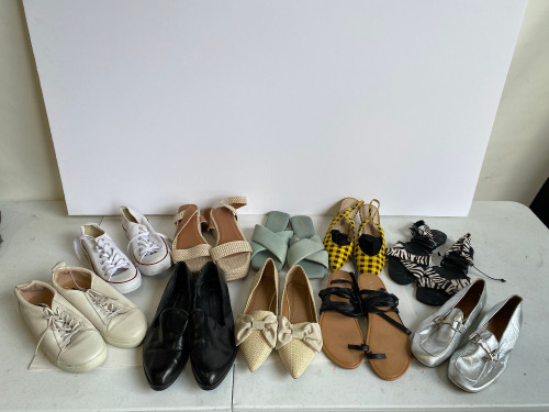 10 x Pairs of Ladies Fashion Shoes, Worn for Model Shoots (Styles As Pictured). Sizes Between UK 5 & 6.