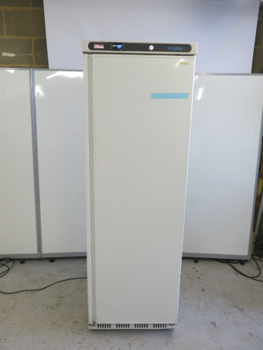 Polar Single Door Upright Freezer in White, Model CD613, S/N 20212234.Size H180 x W60 x D60cm.