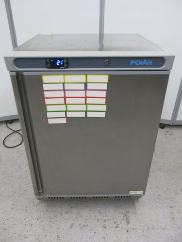 Polar Stainless Steel Under Counter Fridge, Model CD080, S/N 21238449. Size H85 x W60 x D60cm.