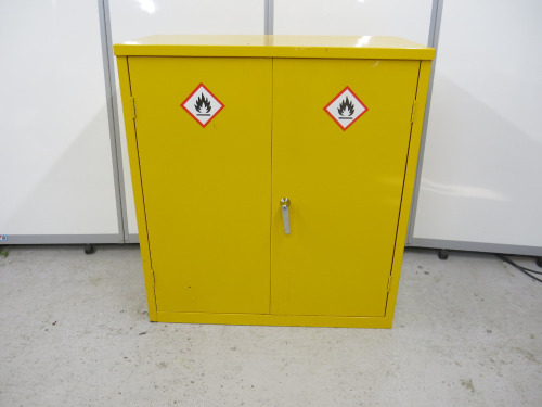 Yellow Hazchem Metal 2 Door Cupboard, Size H100 x W92 x D48cm.