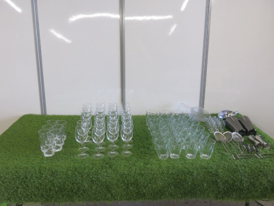 Quantity of Glassware & Bar Accessories to Include: 31 x Tumblers, 24 x Wine Glasses, 12 x Shot Glasses, 2 x Measures, 3 x Strainers, 3 x Cork Screws, 2 x Peelers & 1 x Cocktail Shaker.