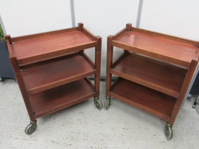 2 x 3 Tier Wooden Trolleys, Size H80 x W70 x D42cm.