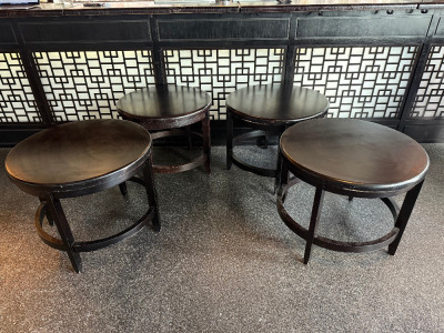 4 x Dark Wood Low Round Restaurant/Lounge Tables. Size H60 x Dia 75cm.