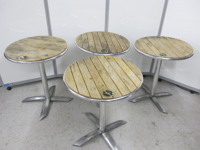 7 x Outdoor Folding Top Metal Framed & Wooden Slatted Tables to Include: 4 x Square & 4 x Round.