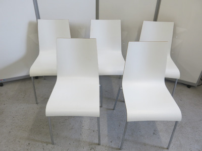 45 x Andi White Stacking Veneered One Piece Seat with Curved Backrest on Chrome Legs.