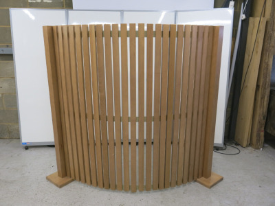 Curved Slatted Wooden Screen, Size H164 x W154cm.
