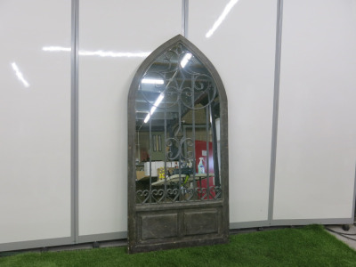 Wooden Framed Grey Arched Mirror with Metal Detail, Size H138 x W66cm.