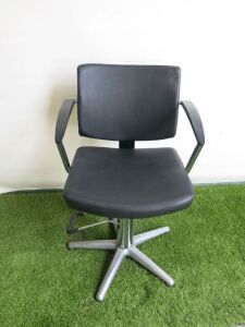 Professional Height Adjustable Barbers Chair on Chrome Base in Black PVC.